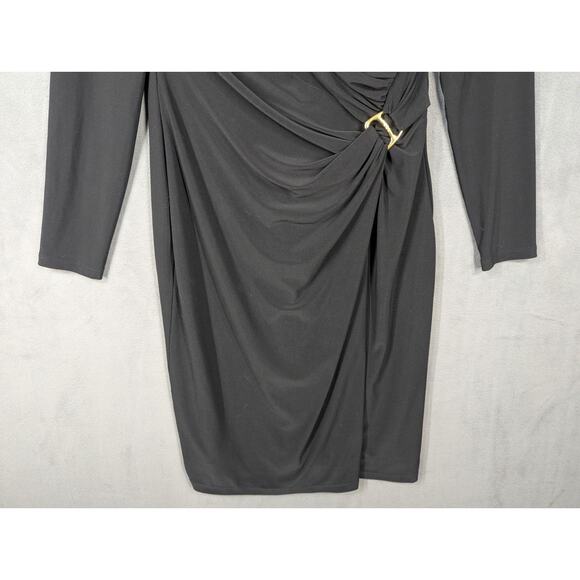 Ralph Lauren Dress Black Size 12 Faux Wrap - Picture 4 of 10